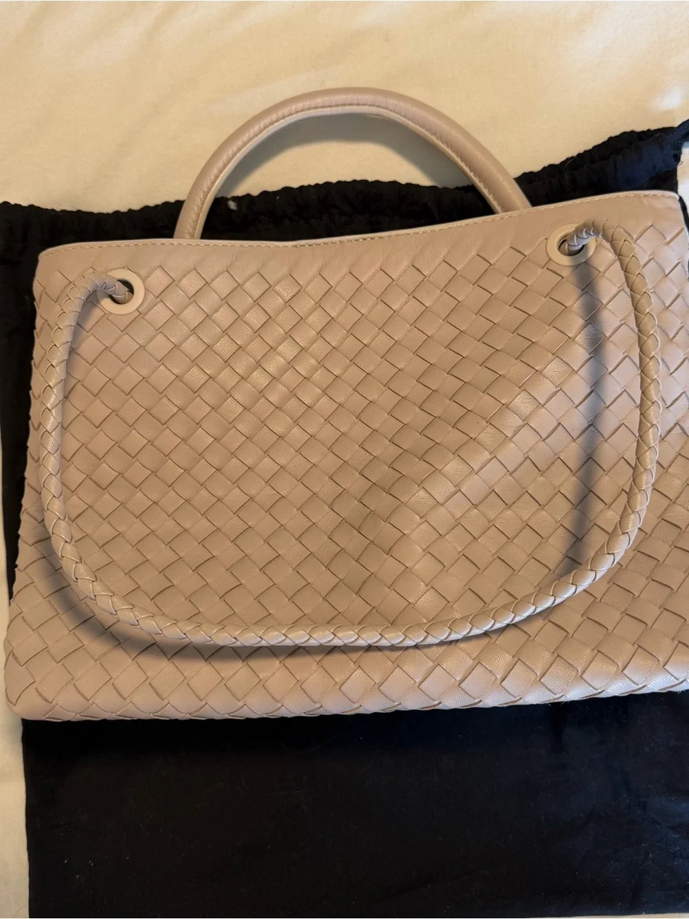 Quince Woven Leather Satchel in Blush Beige
